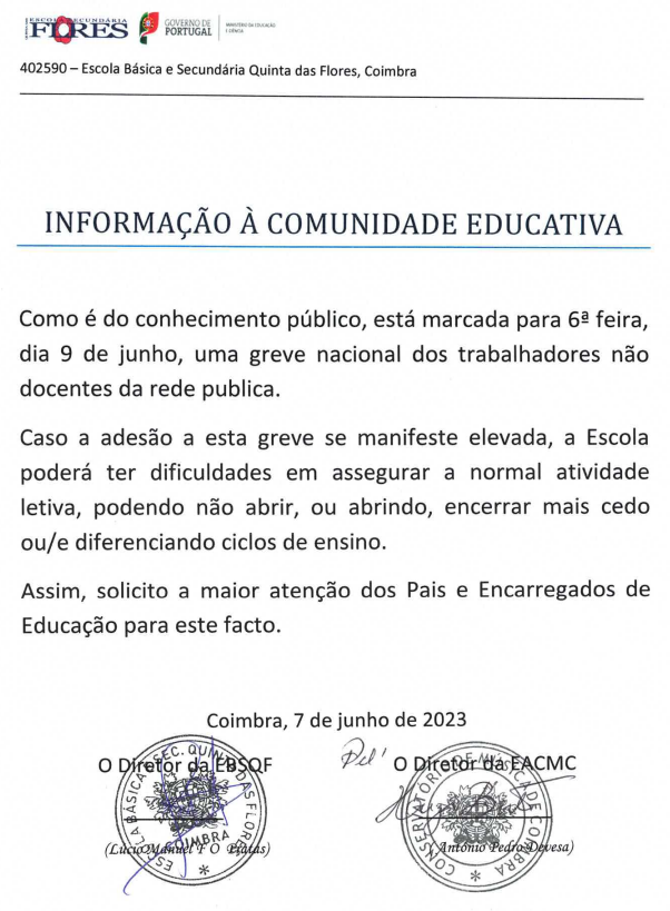 Informação – Greve dia 9 de junho